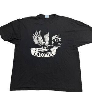 Vintage 1997 Laconia Bike Week T-Shirt XL Hanes Black Eagle Biker Rally Harley